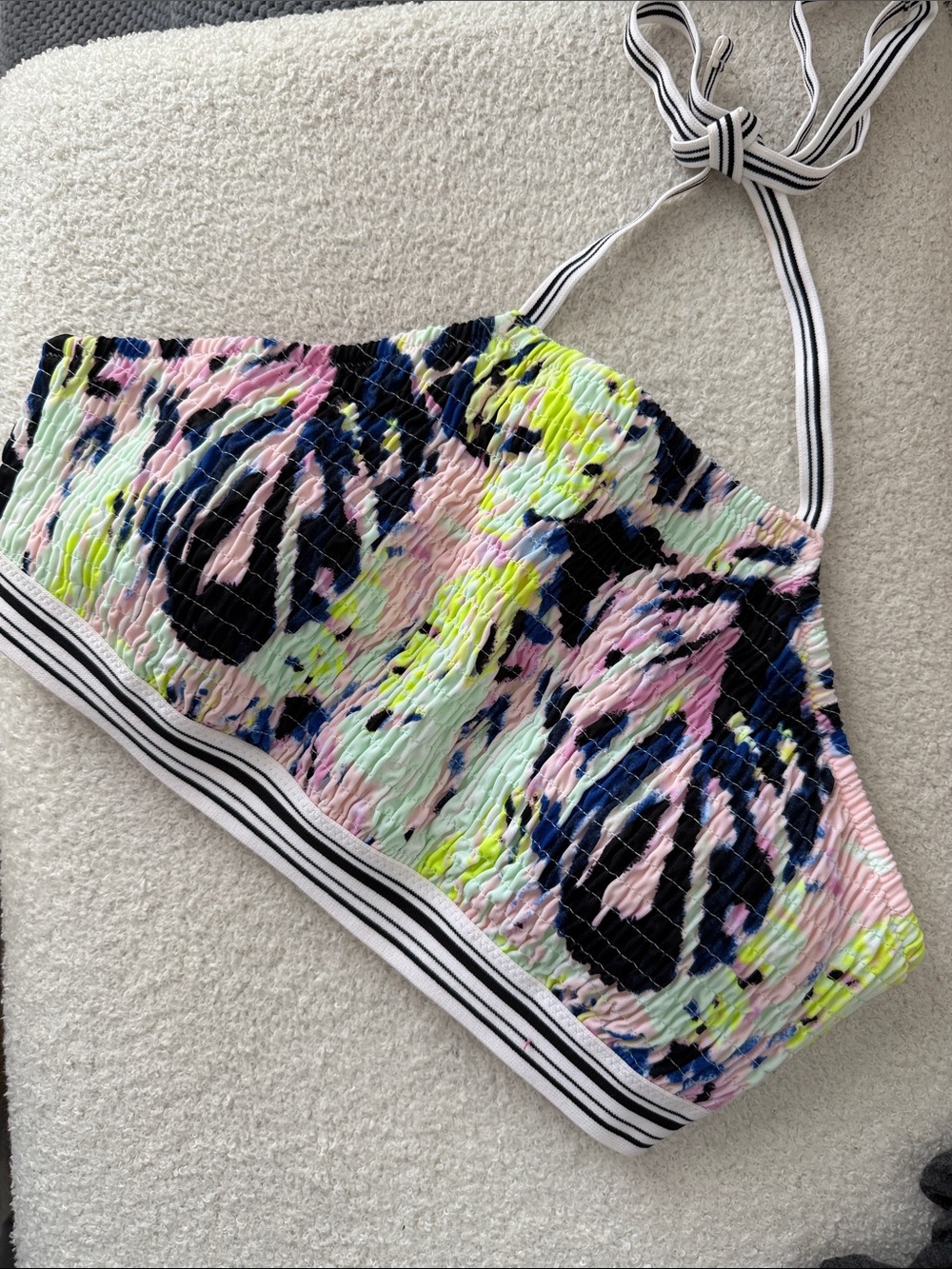 Victoria Secret Striped Halter Swim Top with Neon Floral Print